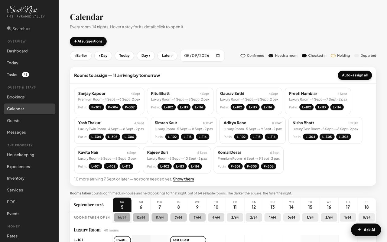 Room allocation calendar