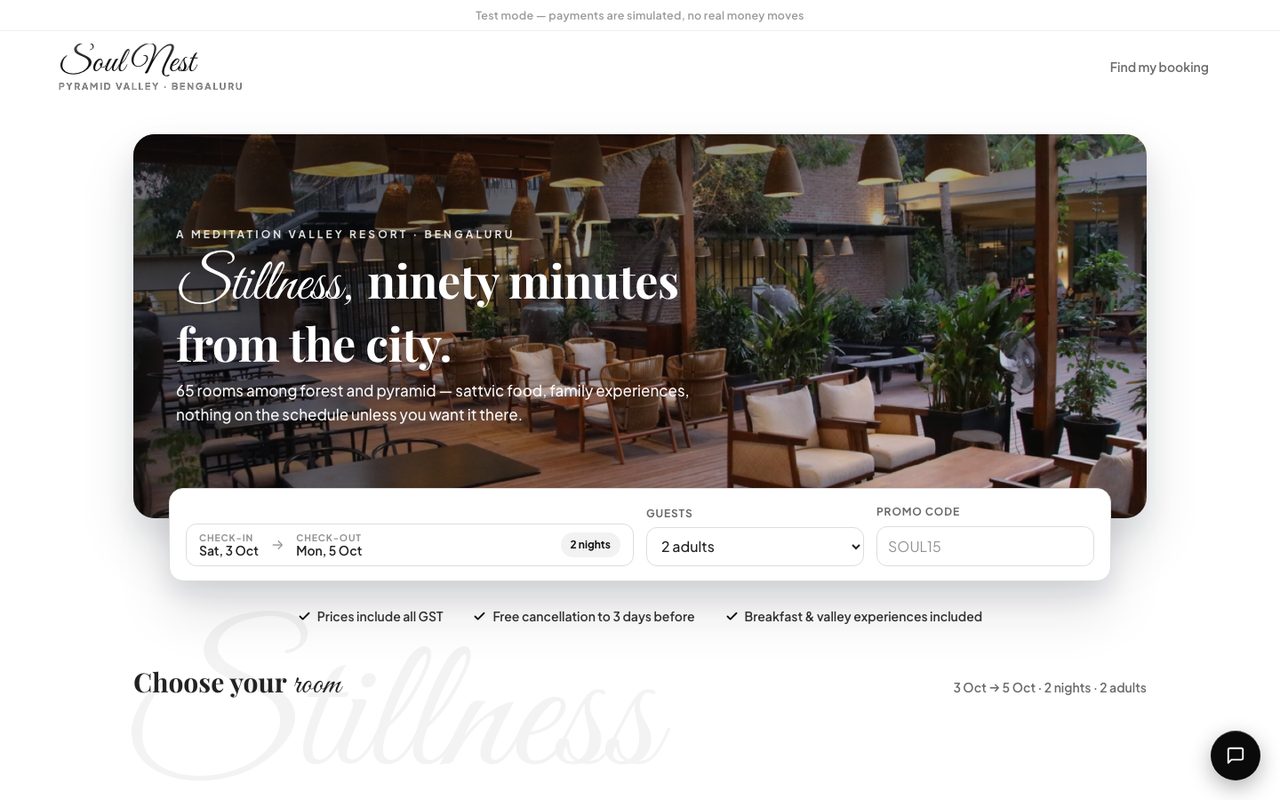 Soul Nest guest booking site